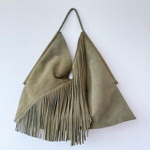 VINCE CAMUTO Liann fringe suede hobo bag (Olive)